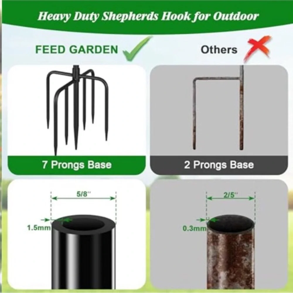 76'' Bird Feeder Pole, Heavy Duty Shepherds Hooks for Outdoor with 7-Prong Base
